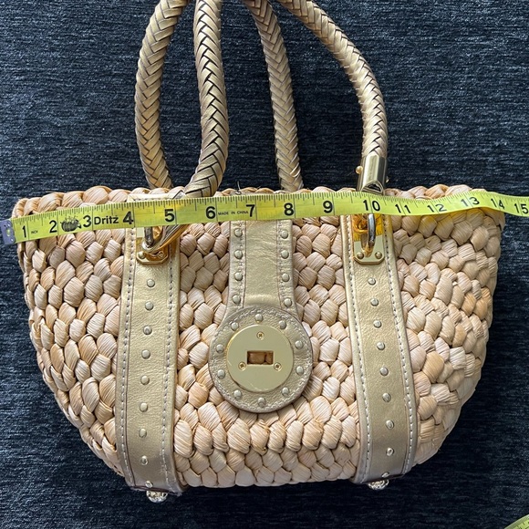 EUC Michael Kors wicker purse Gold accents Braided handle - Picture 7 of 13